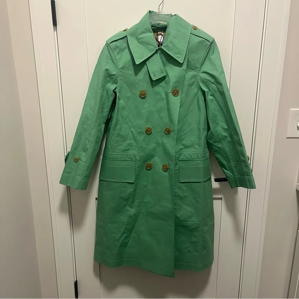 NWT Burberry US 2 Bright Pigment Green Notch Collar Double Breasted Trench Coat - Picture 2 of 13